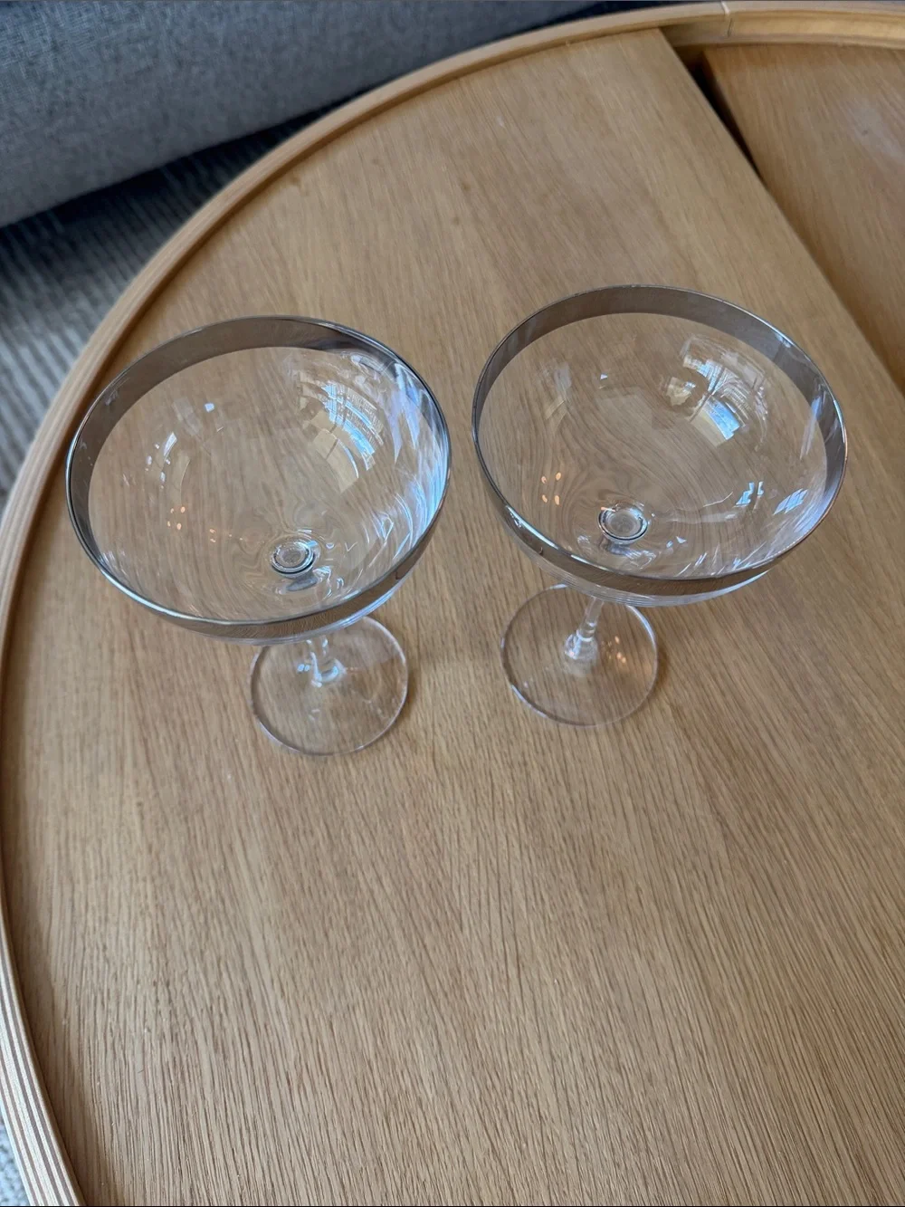 Elegant Clear Glass Coupe Champagne Glasses with Silver Rim - Set of 2
